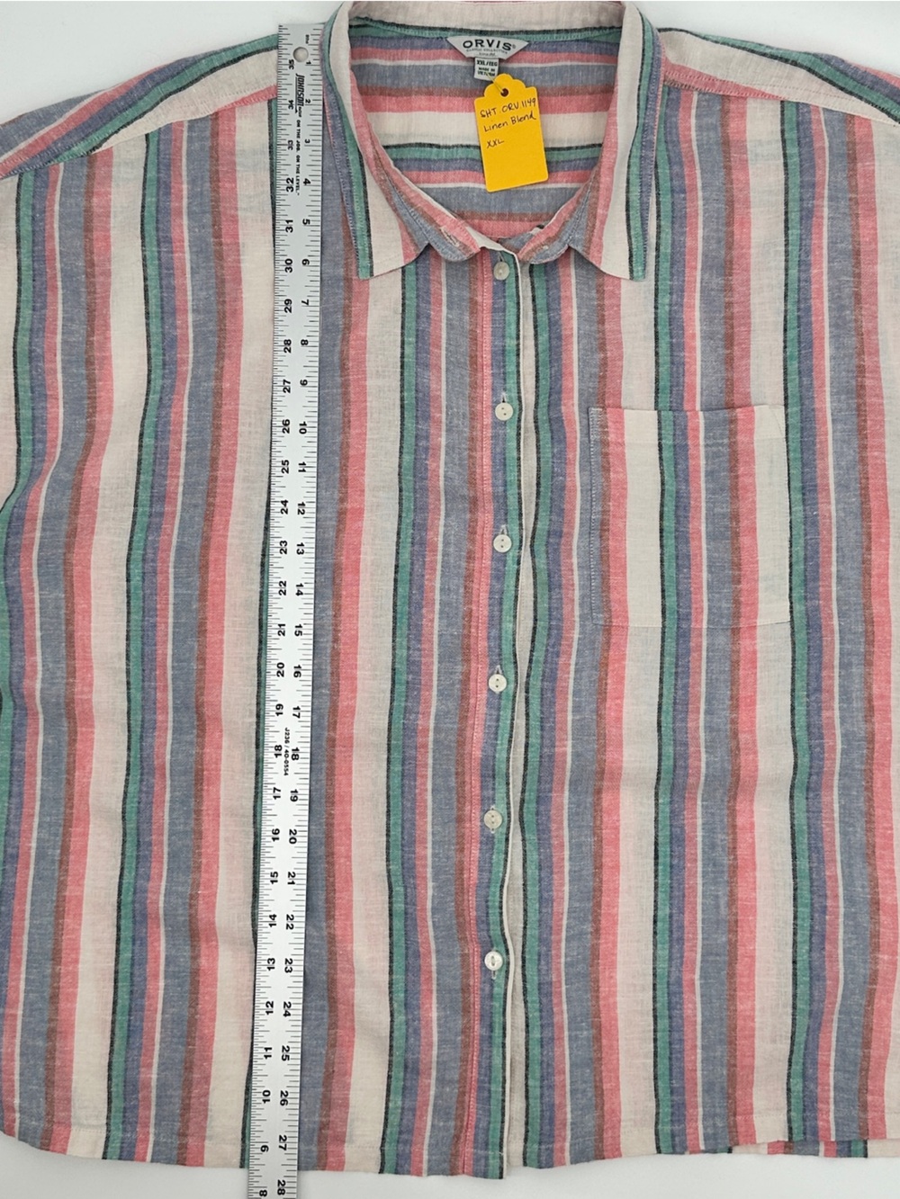 Orvis Linen Blend Striped Button Front Top XXL Pink Blue Dolman Sleeve Coastal - Picture 10 of 10